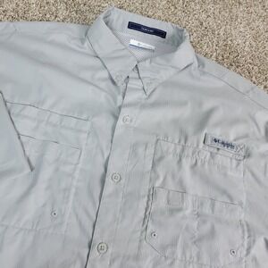 Columbia PFG Tamiami Mens XL Gray Button Down Short Sleeve Vented Fishing